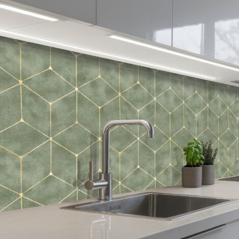 SALPICADEROS DE COCINA Sutil - Geométrico - Dorado - Verde 300x80