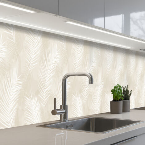 SALPICADEROS DE COCINA Hojas - Beige - Blanco - Botánico - Naturaleza 500x60