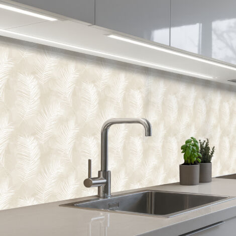 SALPICADEROS DE COCINA Hojas - Beige - Blanco - Botánico - Naturaleza 250x80