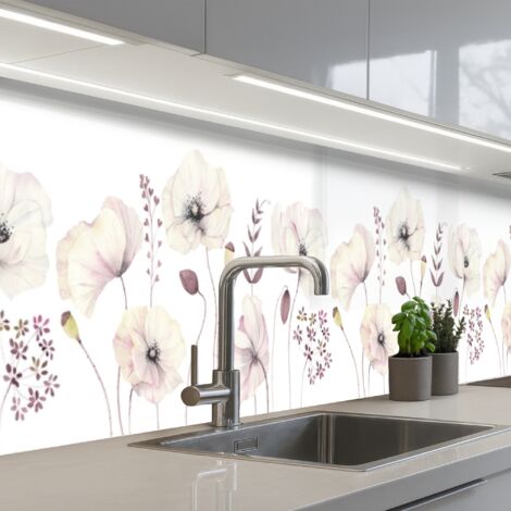 SALPICADEROS DE COCINA Flores - Pastel - Plantas - Blanco 500x80