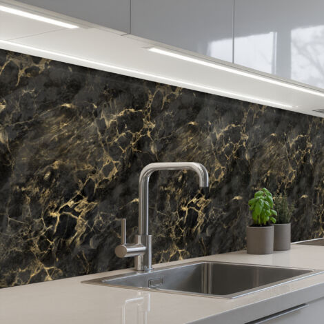 SALPICADEROS DE COCINA Negro - Mármol - Oro - Nerf 300x60
