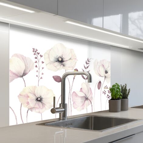 SALPICADEROS DE COCINA Flores - Pastel - Plantas - Blanco 100x80