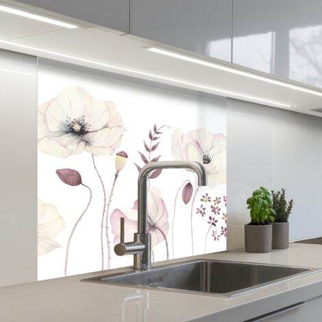 SALPICADEROS DE COCINA Flores - Pastel - Plantas - Blanco 80x80
