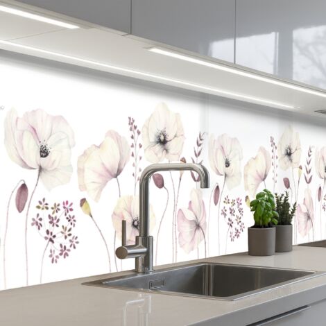 SALPICADEROS DE COCINA Flores - Pastel - Plantas - Blanco 300x60
