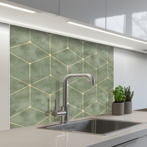SALPICADEROS DE COCINA Sutil - Geométrico - Dorado - Verde 100x80