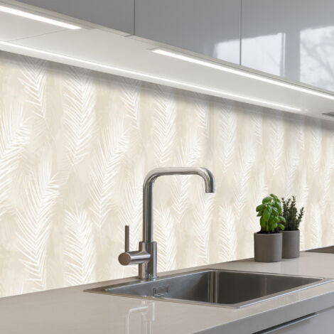 SALPICADEROS DE COCINA Hojas - Beige - Blanco - Botánico - Naturaleza 350x60