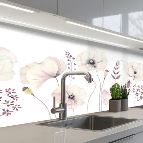 SALPICADEROS DE COCINA Flores - Pastel - Plantas - Blanco 150x60