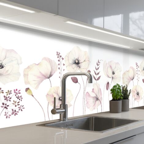SALPICADEROS DE COCINA Flores - Pastel - Plantas - Blanco 200x60