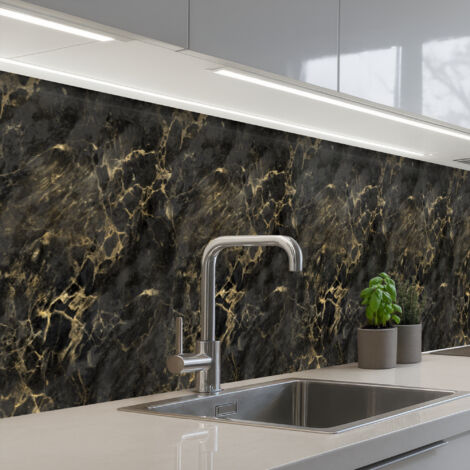 SALPICADEROS DE COCINA Negro - Mármol - Oro - Nerf 500x60