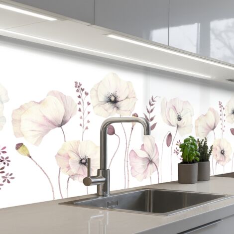SALPICADEROS DE COCINA Flores - Pastel - Plantas - Blanco 250x80