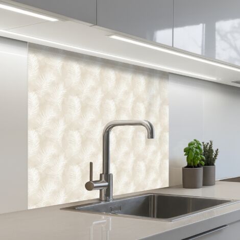 SALPICADEROS DE COCINA Hojas - Beige - Blanco - Botánico - Naturaleza 80x80