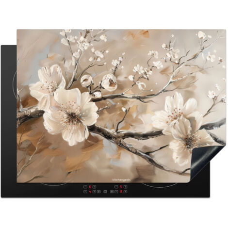 PROTECTOR DE PLACAS DE INDUCCIÓN Flores - Abstracto - Pintado - Beige Tapa Protectora De Cocina 71x52 cm