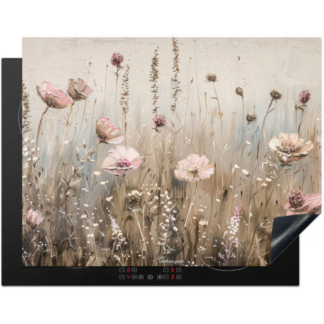 PROTECTOR DE PLACAS DE INDUCCIÓN Flores - Beige - Flores secas Tapa Protectora De Cocina 77x59 cm