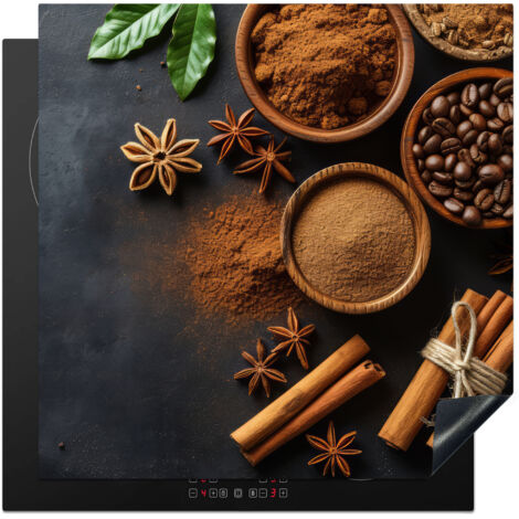 PROTECTOR DE PLACAS DE INDUCCIÓN Canela - Hormigón - Café - Canela en rama - Especias Tapa Protectora De Cocina 78x78 cm