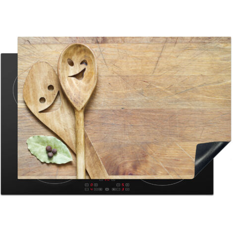 PROTECTOR DE PLACAS DE INDUCCIÓN Madera - Cucharas - Marrón - Smiley Cocina 76x51.5 cm