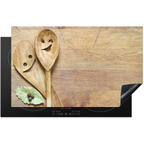 PROTECTOR DE PLACAS DE INDUCCIÓN Madera - Cucharas - Marrón - Smiley Cocina 85x52 cm