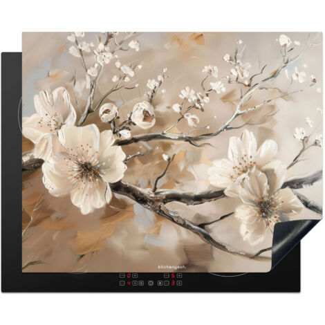 PROTECTOR DE PLACAS DE INDUCCIÓN Flores - Abstracto - Pintado - Beige Tapa Para Induccion 65x52 cm