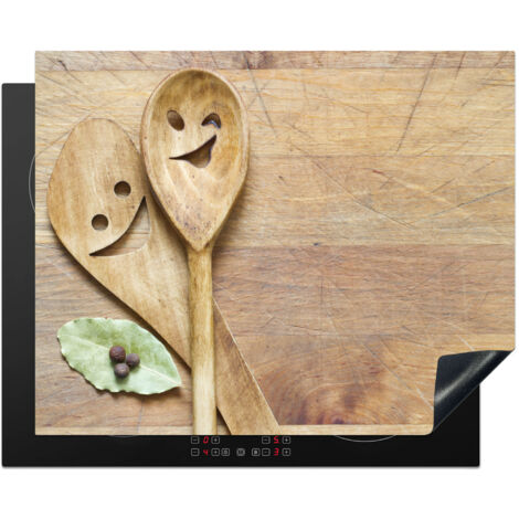 PROTECTOR DE PLACAS DE INDUCCIÓN Madera - Cucharas - Marrón - Smiley Tapa Para Induccion 65x52 cm