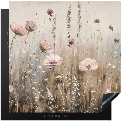 PROTECTOR DE PLACAS DE INDUCCIÓN Flores - Beige - Flores secas Tapa Protectora De Cocina 78x78 cm