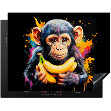 PROTECTOR DE PLACAS DE INDUCCIÓN Mono - Graffiti - Colorido - Plátanos - Moderno Tapa Protectora De Cocina 77x59 cm