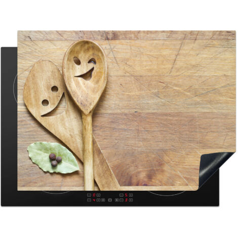 PROTECTOR DE PLACAS DE INDUCCIÓN Madera - Cucharas - Marrón - Smiley Tapa Para Induccion 70x52 cm