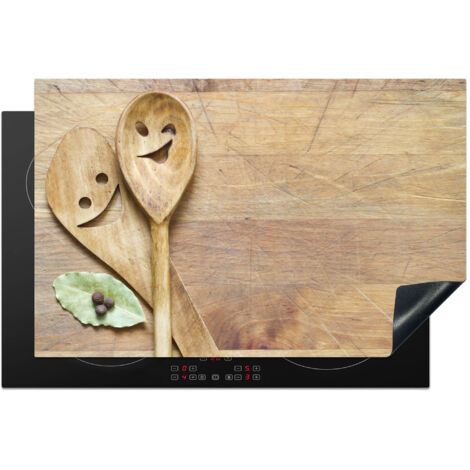 PROTECTOR DE PLACAS DE INDUCCIÓN Madera - Cucharas - Marrón - Smiley Cocina 80x52 cm