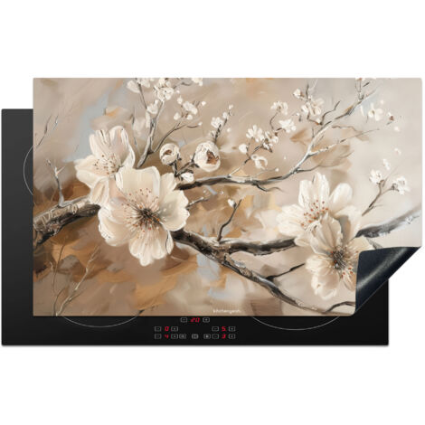 PROTECTOR DE PLACAS DE INDUCCIÓN Flores - Abstracto - Pintado - Beige Tapa Protectora De Cocina 83x51 cm