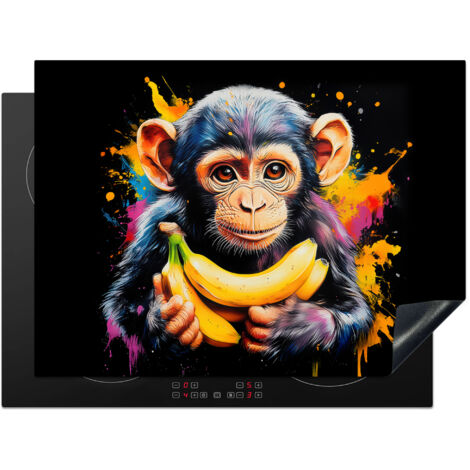 PROTECTOR DE PLACAS DE INDUCCIÓN Mono - Graffiti - Colorido - Plátanos - Moderno Tapa Para Induccion 70x52 cm