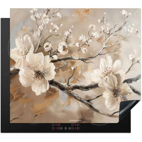 PROTECTOR DE PLACAS DE INDUCCIÓN Flores - Abstracto - Pintado - Beige Tapa Para Induccion 60x52 cm