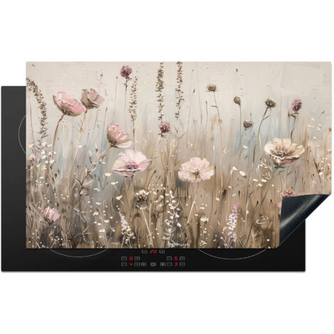 PROTECTOR DE PLACAS DE INDUCCIÓN Flores - Beige - Flores secas Tapa Protectora De Cocina 83x51 cm