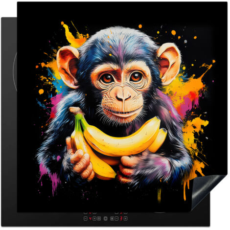 PROTECTOR DE PLACAS DE INDUCCIÓN Mono - Graffiti - Colorido - Plátanos - Moderno Tapa Protectora De Cocina 78x78 cm