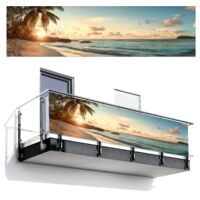 PANTALLA DE PRIVACIDAD PARA BALCÓN Playa - Palmeras - Océano - Puesta de sol 300x85
