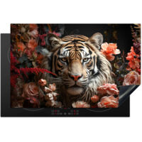 PROTECTOR DE PLACAS DE INDUCCIÓN Tigre - Animal - Naturaleza - Floral - Botánico Tapa Protectora De Cocina 81.6x52.7 cm