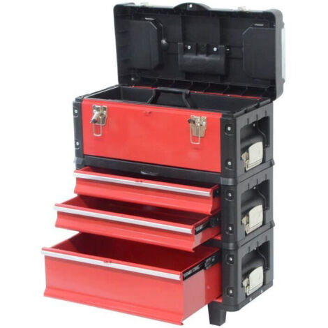 Defpro – Servante d'atelier roulante 3 modules superposables – Structure acier thermolaqué – Charge max 60 kg – Poignée télescopique et roues renforcées (1/6)