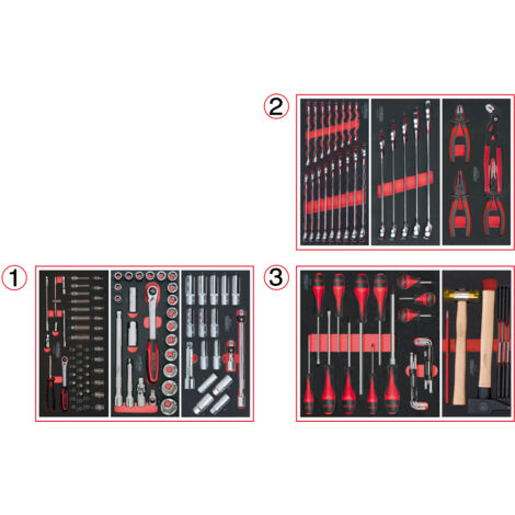 KS Tools - Composition d'outils 3 tiroirs pour servante, 158 pièces - 714.0158