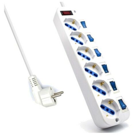 Barre ewent avec 6 prises shucko avec protection contre les surtensions et les interrupteurs individuels (1/2)