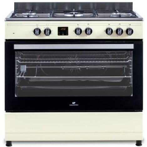 Continental Edison – Cuisinière gaz 5 brûleurs – Four multifonction 95 L – Nettoyage catalyse – Afficheur digital et minuteur – Gril intégré