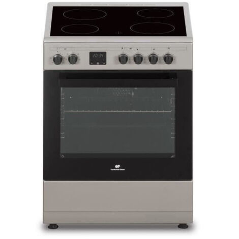 Continental Edison – Cuisinière vitrocéramique 4 feux – Four multifonctions chaleur brassée – L58,8 x P61 x H83 cm – Garantie 2 ans – Silver