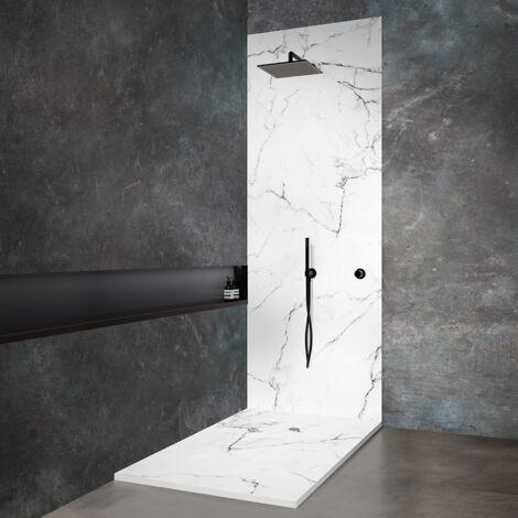 Receveur de douche en résine 160x90 cm imitation marbre blanc (1/5)