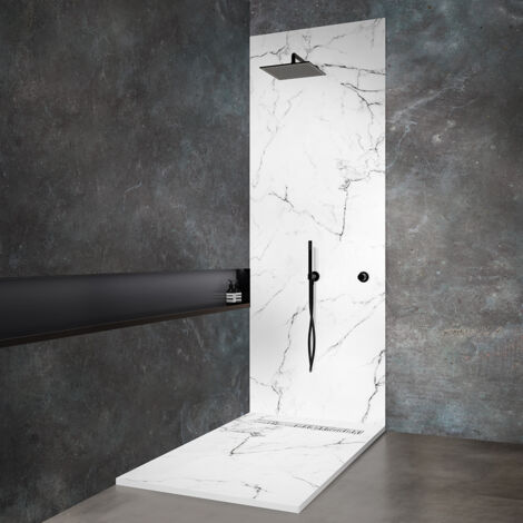 Receveur de douche 160x90 cm en résine effet marbre blanc avec caniveau (1/5)