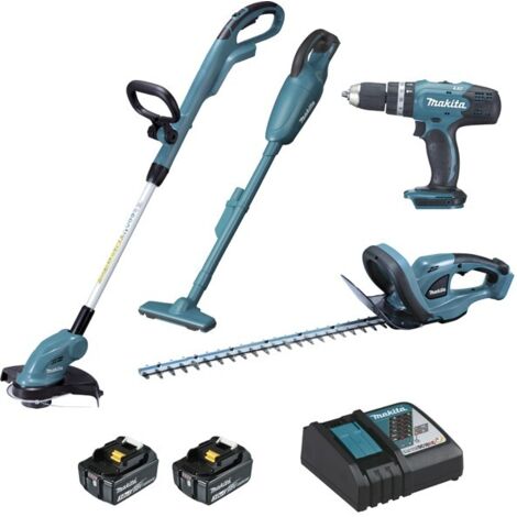 Makita DLX4093 - Juego de cortasetos, combinado, aspiradora, 18 V, azul/negro