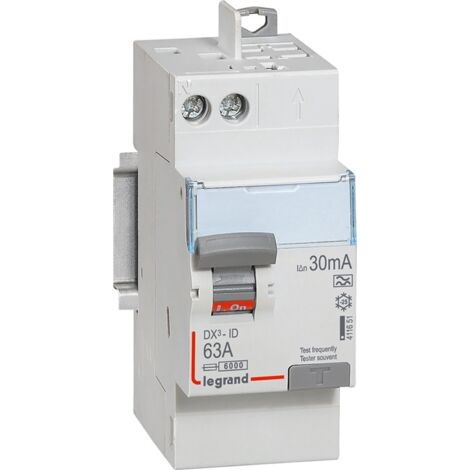 Interrupteur différentiel DX³-ID arrivée haut à vis et départ haut automatique - 2P 230V 63A typeA 30mA - 2 modules