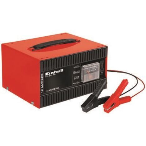 Einhell Cargador de baterías CC-BC 12 (amperímetro incorporado, carcasa de chapa de acero, protección contra sobrecarga e inversión de polaridad, incluye cable de carga con pinzas de polos)