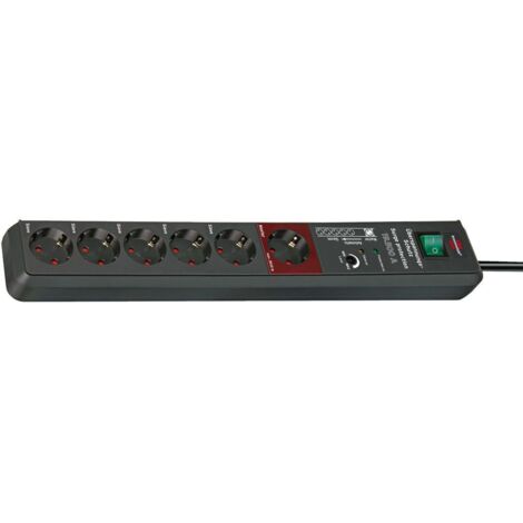Secure-Tec regleta enchufes con protección sobretensión 19.500 A y 6 tomas antracita 3m H05VV-F 3G1,5 Main-Follow