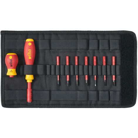 Wiha Juego de destornilladores y bits slimVario® ranurados, Pozidriv, PlusMinus/Pozidriv, de 10 unid., incl. bolsa plegable (41233)