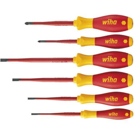 Wiha Juego de destornilladores SoftFinish® electric slimFix ranurados, Pozidriv, de 6 unid (36455)