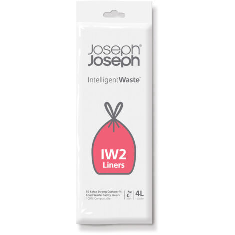 Bolsas compostables Joseph Joseph IW2 de 4 L – 50 unidades, 100% compostables, compatibles con cubos de residuos IntelligentWaste