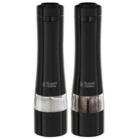 Russell Hobbs Molinillos de Pimienta y Sal Black - Molinillo Eléctrico, Sistema de Molido Cerámico, Grosor de Molienda Graduable, Se Ilumina al Moler, Acero Inoxidable, Negro - 28010-56 (1/5)