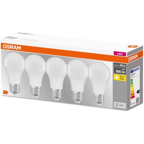 CAJA 5 BOMBILLAS LED ESTANDAR E27 8.5W LUZ CALIDA OSRAM