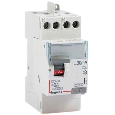 Interrupteur différentiel DX³-ID arrivée haute et départ haut à vis - 2P 230V 40A typeA 30mA - 2 modules - LEGRAND